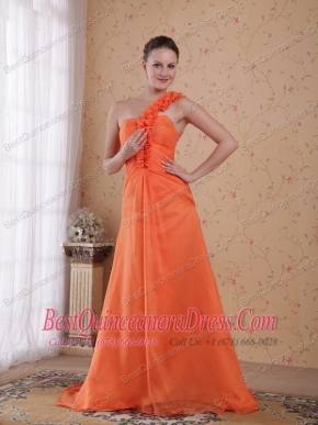 Orange Empire One Shoulder Sweep/Brush Train Chiffon Prom Dress