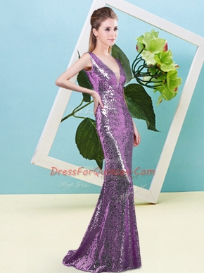 Lavender Sequined Zipper Homecoming Dress Sleeveless Floor Length Sequins