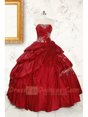 Wine Red Appliques Sweetheart 2015 Quinceanera Dress