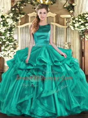Colorful Floor Length Ball Gowns Sleeveless Turquoise Sweet 16 Dress Lace Up