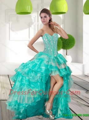 Fashionable Beading and Ruffled Layers High Low Prom Gowns for 2015