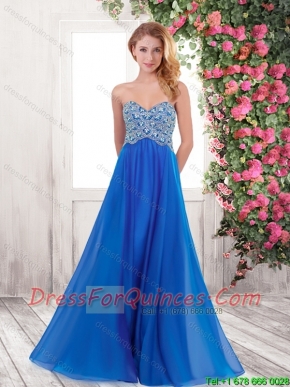 Popular Empire Sweetheart Beaded Prom Dresses with Brush Train
