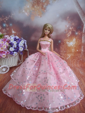 Sequin Decorate Fashion Princess Pink Dress Gown For Barbie Doll