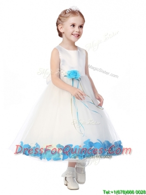 Perfect Scoop Mini Quinceanera Dress with Aqua Blue Hand Made Flowers