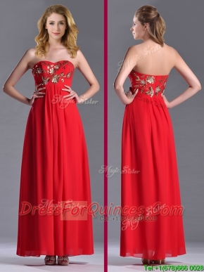 Luxurious Applique with Sequins Red Prom Dress in Ankle Length