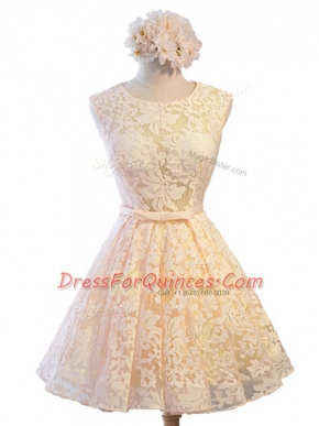 Dazzling Champagne Sleeveless Belt Knee Length Court Dresses for Sweet 16