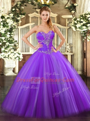 Eye-catching Sweetheart Sleeveless Tulle Sweet 16 Dresses Beading Lace Up