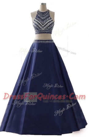 Scoop Sleeveless Chiffon Prom Gown Beading Zipper