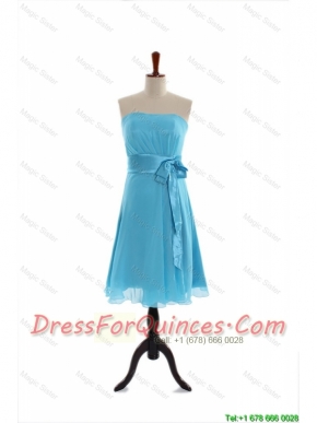 Cheap Discount Belt and Bowknot Short Prom Dress in Aqua Blue for 2016
