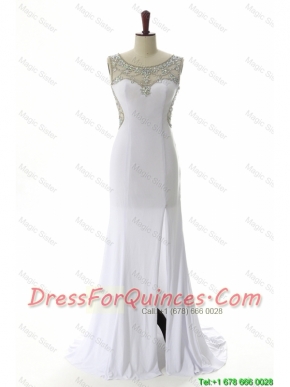 Cheap 2016 Empire White Prom Dresses with Beading and High Slit