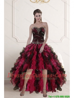 High Low Sweetheart Multi Color Junior Dresses with Ruffles and Beading