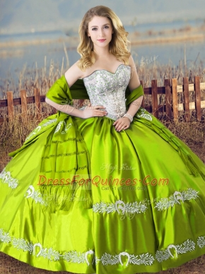Lace Up Sweetheart Beading and Embroidery Ball Gown Prom Dress Satin Sleeveless