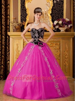 Sweet 16 Dresses In Hot Pink A-line / Princess Sweetheart Floor-length Tulle Beading