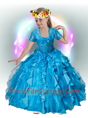 Beautiful Straps Ball Gown Little Girl Pageant Dresses with Beading in Blue for 2014