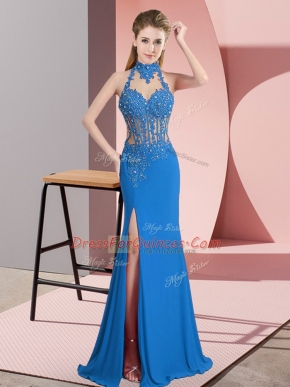 Latest Halter Top Sleeveless Backless Blue Chiffon