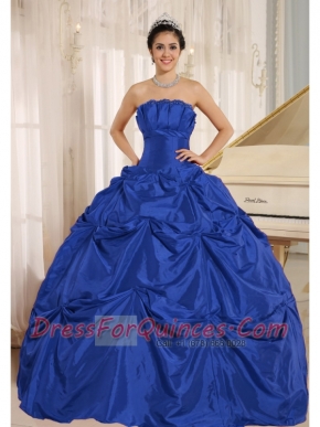 Blue Floor-Length Ball Gown Cheap Quinceanera Dresses With Pick-ups For Custom Made Taffeta