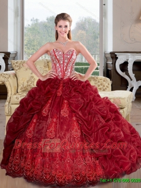 New Styles Sweetheart Beading and Pick Ups 2015 Quinceanera Dresses in Wine Red