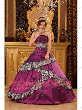 Purple Ball Gown Strapless Floor-length Taffeta Embroidery  Quinceanera Dress