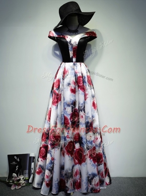 Most Popular Multi-color Printed Lace Up Sleeveless Floor Length Ruching