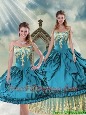 2015 Custom Made Off The Shoulder Embroidery and Pick Ups Quinceanera Dress in Teal