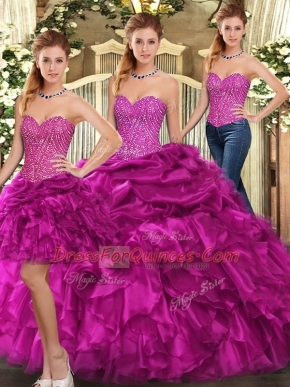 Sweetheart Sleeveless Organza Quinceanera Gown Beading and Ruffles Lace Up