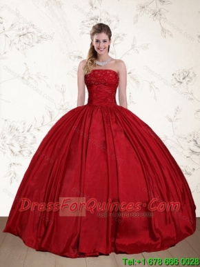 2015 New Styles Strapless Beaded Floor Length Quinceanera Dress in Red