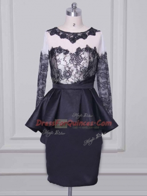 Satin Long Sleeves Mini Length Prom Gown and Lace and Appliques