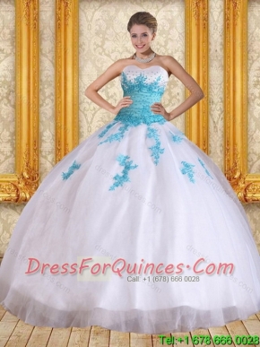 2015 Best Sweetheart Floor Length Quinceanera Dress in White and Blue