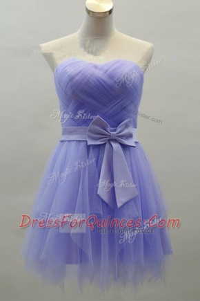 Lavender Satin Zipper Sweetheart Sleeveless Knee Length Evening Dress Sashes ribbons