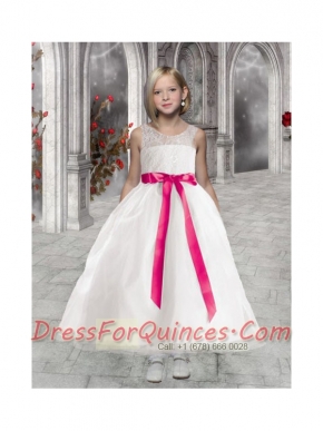 Scoop A-Line Appliques and Sashes Suitable White Flower Girl Dress for 201