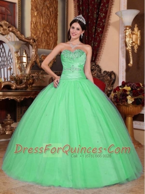 Discount Quinceanera Dress In Green Ball Gown Sweetheart With Beading and Ruching