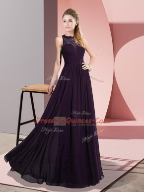 Unique Dark Purple Evening Dress Prom and Party with Lace Scoop Sleeveless Zipper