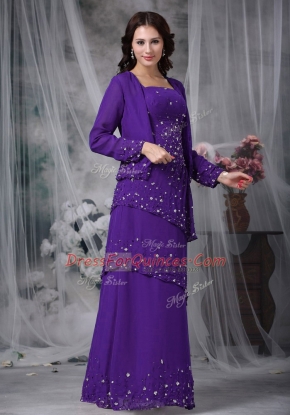 Eggplant Purple Empire Beading Prom Gown Zipper Chiffon Sleeveless Floor Length