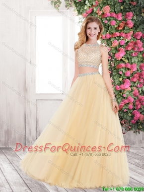 Discount 2016 A Line Prom Gowns with Beading in Champagne