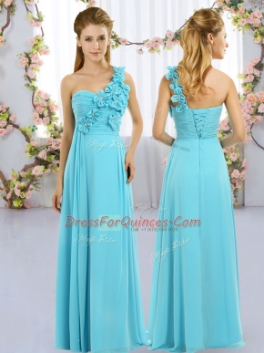 Chic Chiffon Sleeveless Floor Length Court Dresses for Sweet 16 and Hand Made Flower