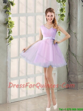2016 Summer V Neck Strapless Junior Dresses with Bowknot