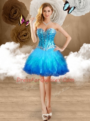 Custom Design Mini Length Lace Up Prom Gown Multi-color for Prom and Party with Beading