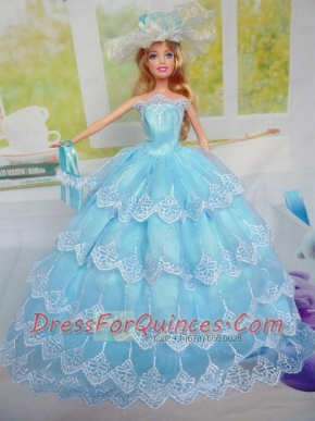 Luxurious  Baby Blue Party Clothes for Noble Barbie Doll Tulle