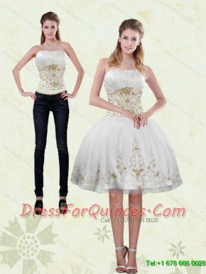 2015 Detachable Strapless Knee Length White Prom Dress with Appliques
