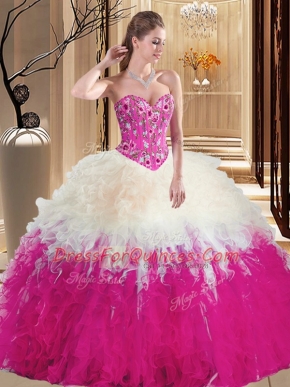 Glorious Multi-color Lace Up Embroidery and Ruffles Quinceanera Gown Sleeveless