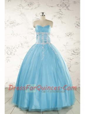 Pretty Beading and Appliques Quinceanera Dresses in Aqua Blue for 2015