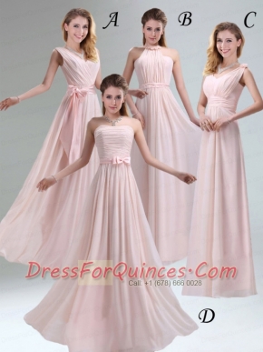 Most Beautiful Chiffon Light Pink Empire Dama Dress with Ruching