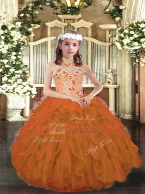 Orange Sleeveless Tulle Lace Up Winning Pageant Gowns for Party and Wedding Party