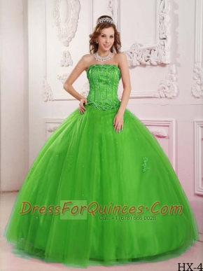 Elegant Ball Gown Strapless With Tulle Beading In Spring Green Discount Quinceanera Dress