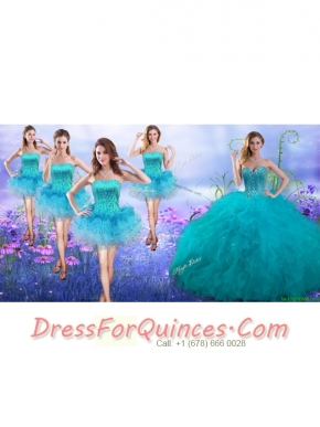New Arrivals Teal Really Puffy Quinceanera Dress and Gorgeous Sequined and Ruffled Layers Dama Dresses