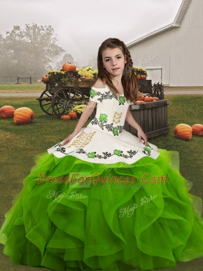 Exquisite Ball Gowns Little Girls Pageant Dress Wholesale Green Straps Organza Sleeveless Floor Length Lace Up