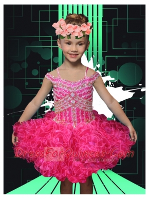 2014 Pretty Hot Pink Ball Gown Little Girl Dress with Beading and Ruffles