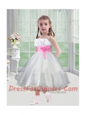 Beautiful A-Line Tea-length Flower Girl Dress with  Bowknot for 2014