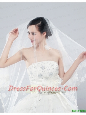 2014 Two-Tier Tulle  Elbow Veils with Lace Edge