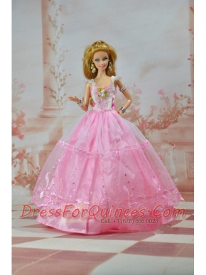 Unique Baby Pink Straps Ruffed Layeres Appliques Made to Fit the Barbie Doll
